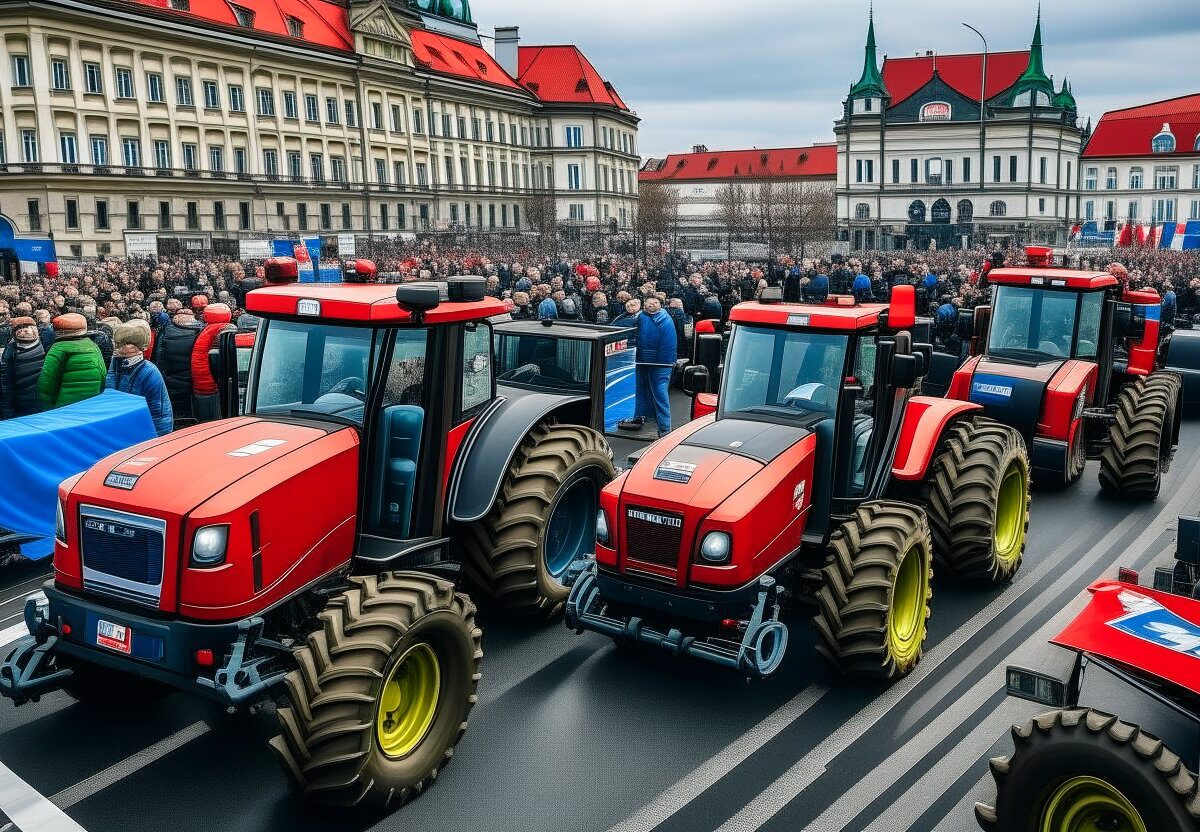 V Českej Lípe protestovali poľnohospodári s päťdesiatimi traktormi